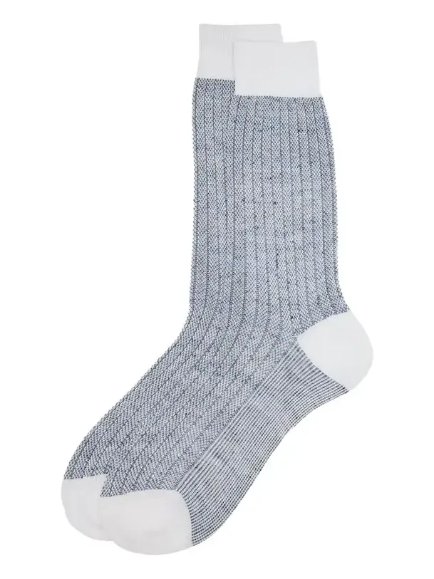 Men's Cotton and Linen Birdseye Rib Crew Socks Men's Cotton and Linen Birdseye Rib Crew Socks