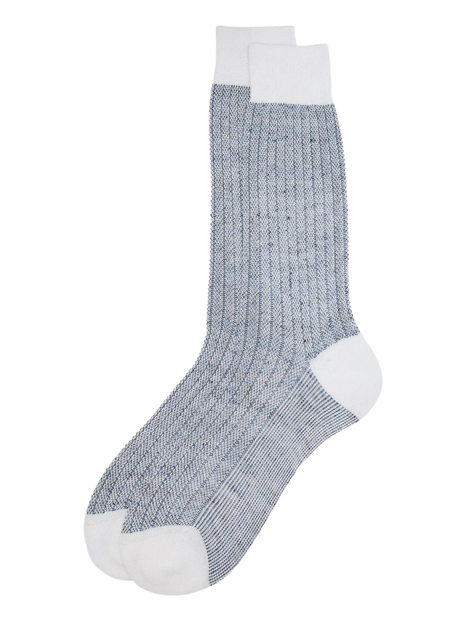Bresciani Men's Cotton and Linen Birdseye Rib Crew Socks