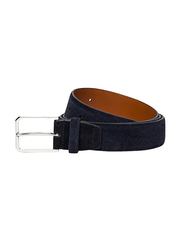 Men's Rectangle-Buckle Hand-Burnished Suede Belt Men's Rectangle-Buckle Hand-Burnished Suede Belt