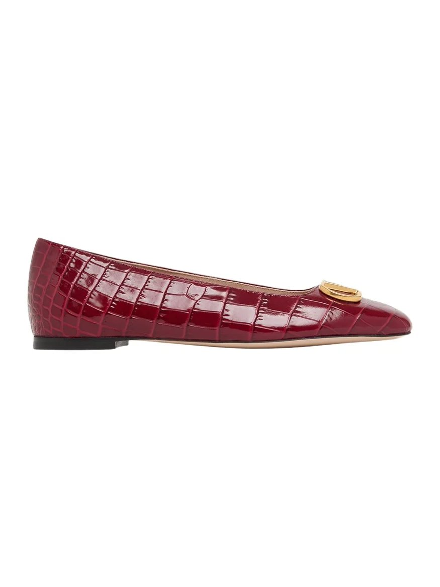 Valentino Garavani VLogo Croc-Embossed Leather Ballerina Flats
