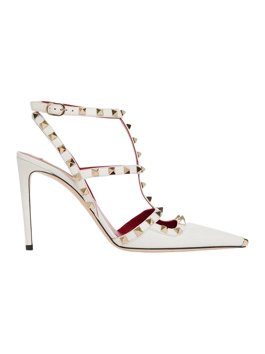 100mm Rockstud Leather Ankle-Strap Pumps 100mm Rockstud Leather Ankle-Strap Pumps