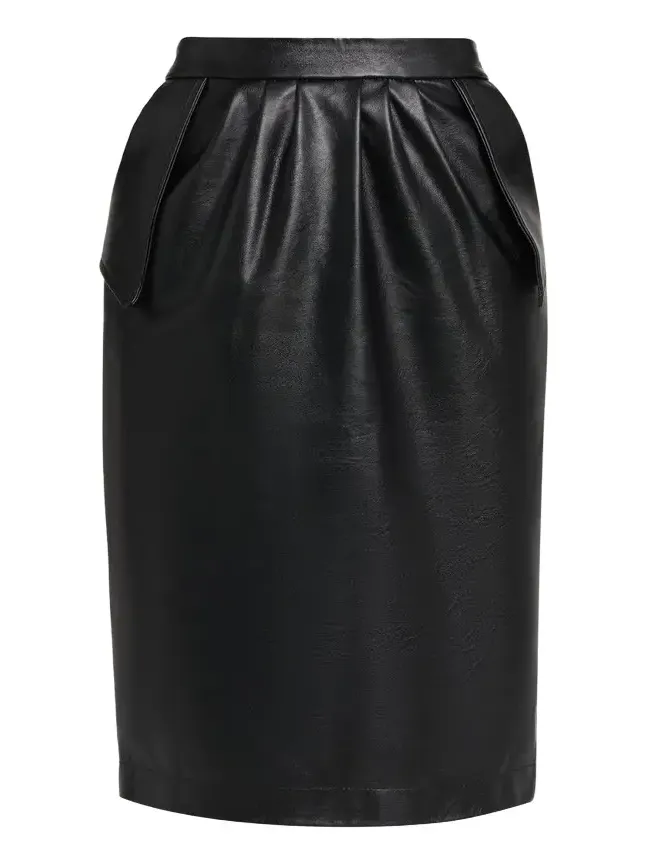 Vegan Leather Gathered Midi Pencil Skirt
