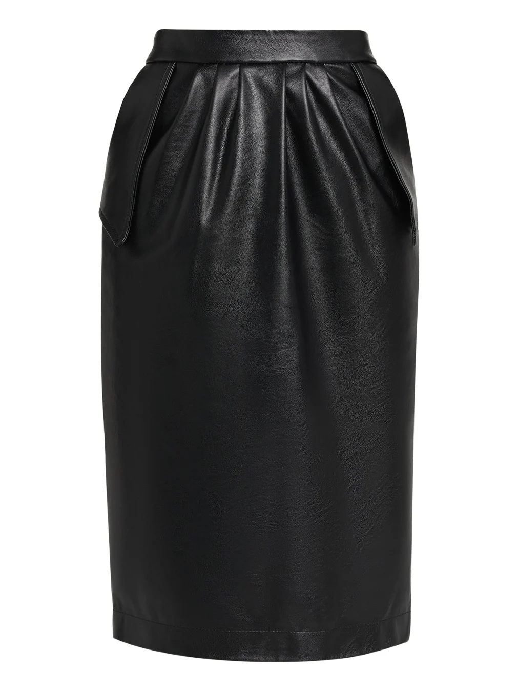 Vegan Leather Gathered Midi Pencil Skirt