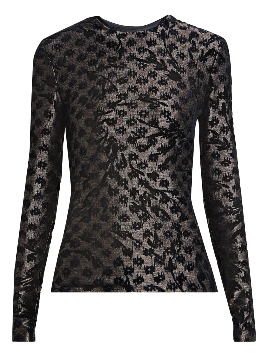 Floral Metallic Burnout Long-Sleeve Top