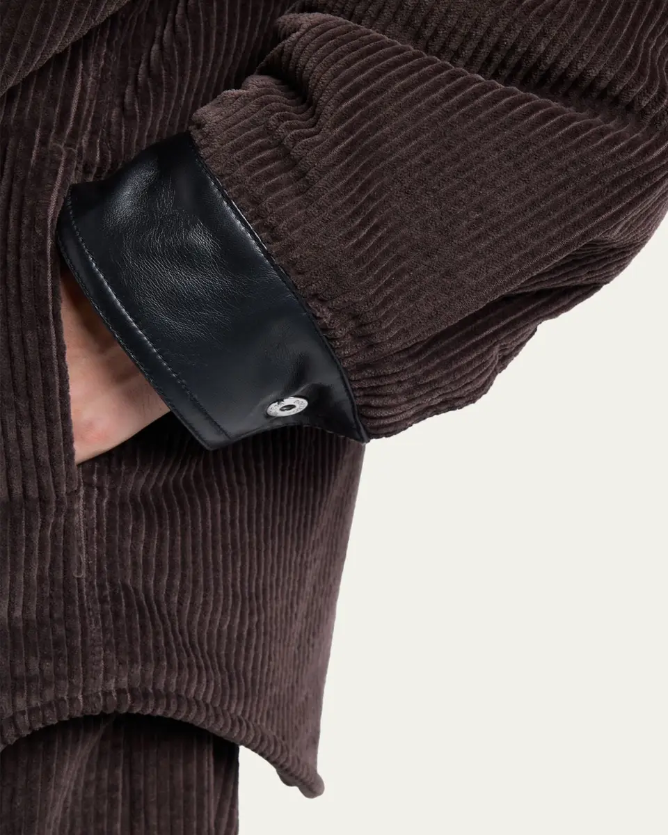 Bottega Veneta Men's Cotton Corduroy Leather-Trim Shirt Jacket | Thumbnail 5