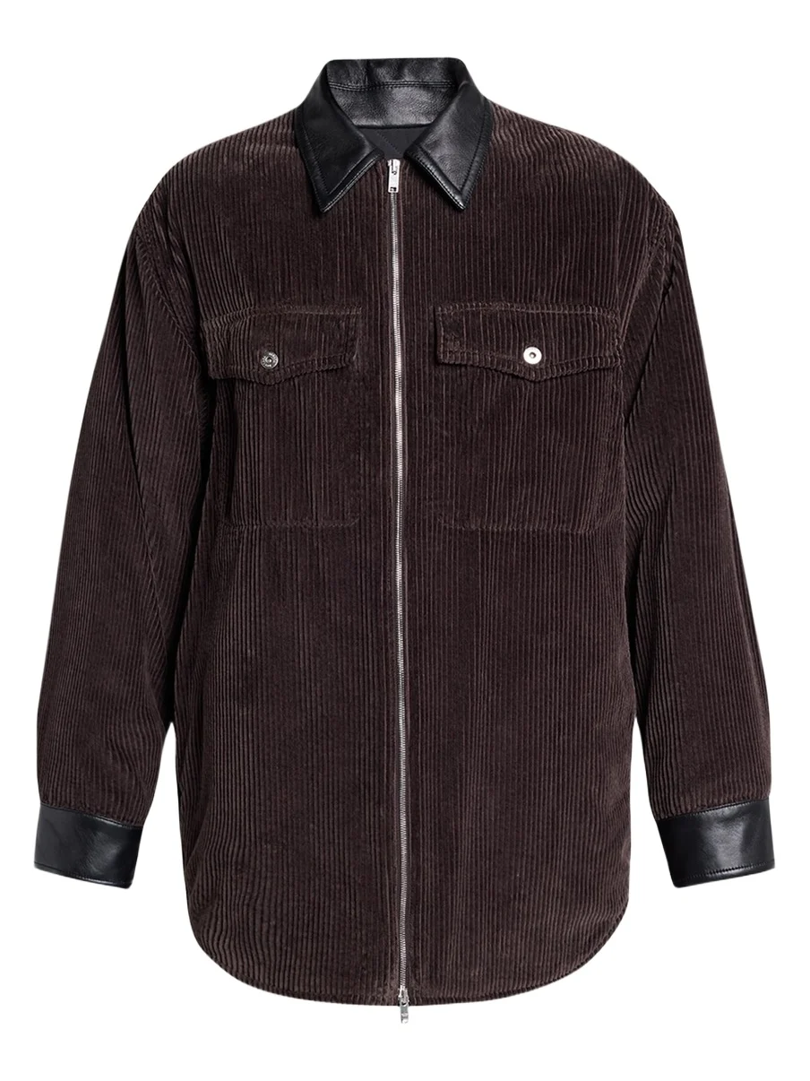 Bottega Veneta Men's Cotton Corduroy Leather-Trim Shirt Jacket
