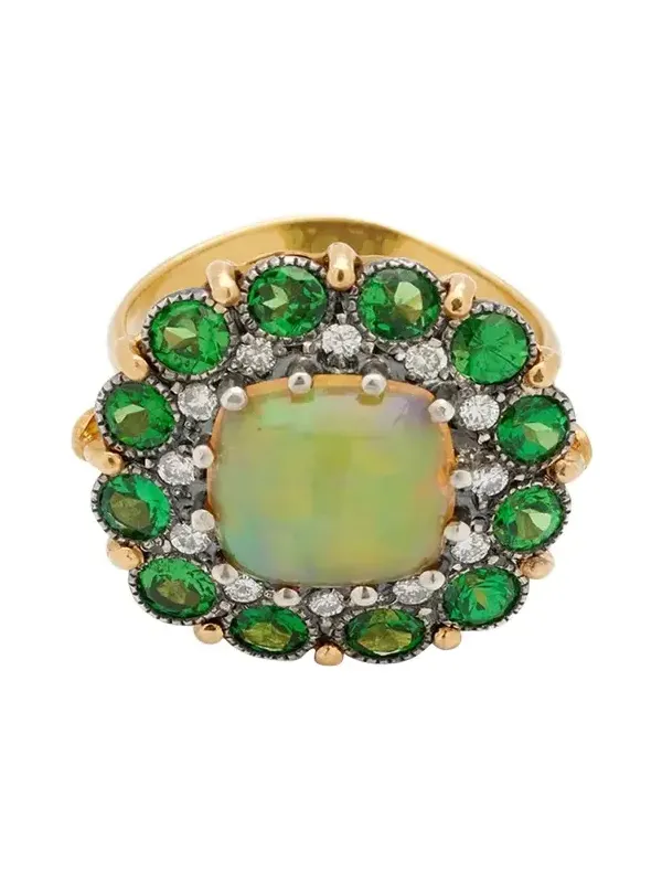 Opal Ring with Tsavorite and Diamonds