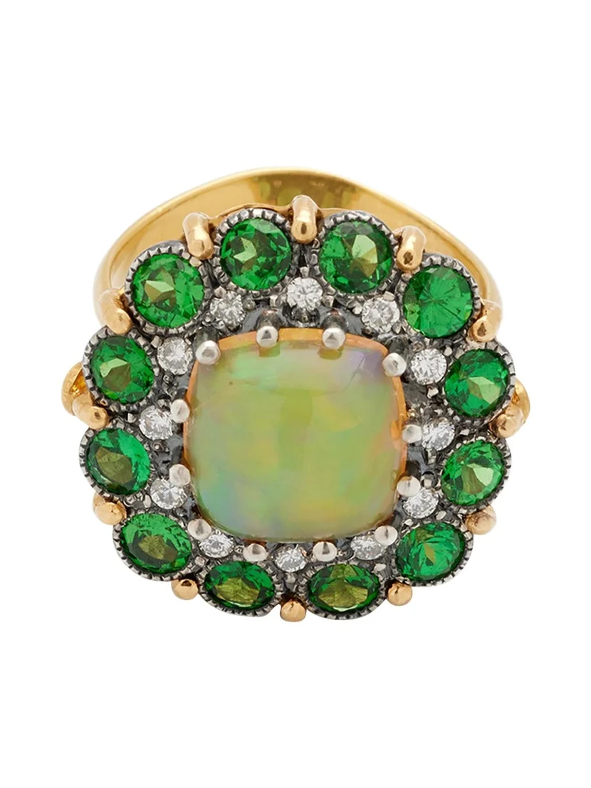 Opal Ring with Tsavorite and Diamonds Opal Ring with Tsavorite and Diamonds