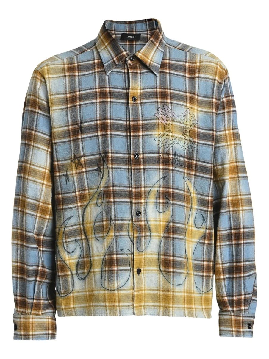 Men's Cotton Plaid MA Quad Flames Button-Down Shirt