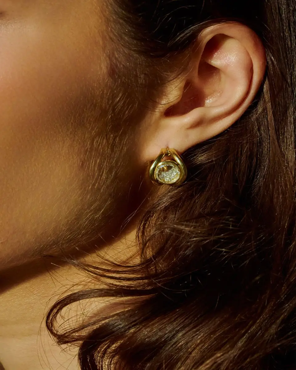 MORITZ GLIK 18K Yellow Gold Cascavel Huggie Earrings with Diamonds and Kaleidoscope Shakers | Thumbnail 2 MORITZ GLIK 18K Yellow Gold Cascavel Huggie Earrings with Diamonds and Kaleidoscope Shakers | Thumbnail 2