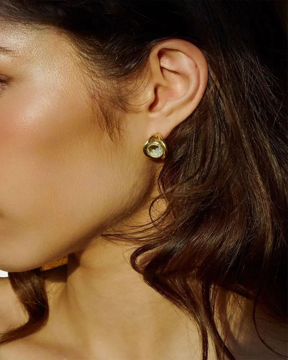 MORITZ GLIK 18K Yellow Gold Cascavel Huggie Earrings with Diamonds and Kaleidoscope Shakers | Thumbnail 3 MORITZ GLIK 18K Yellow Gold Cascavel Huggie Earrings with Diamonds and Kaleidoscope Shakers | Thumbnail 3