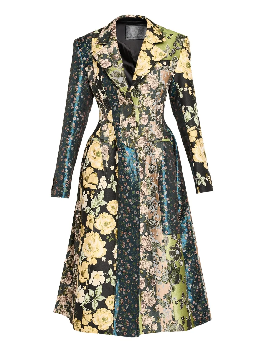 Jason Wu Collection Patchwork Floral Jacquard A-Line Long Jacket