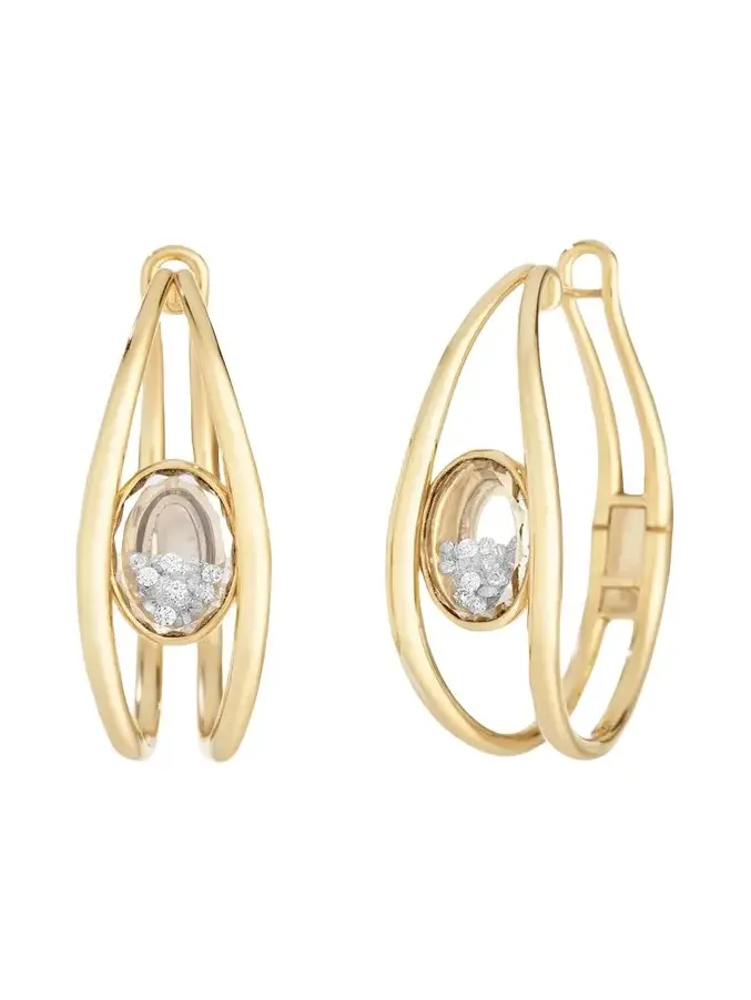 18K Yellow Gold Cascavel Hoop Earrings with Diamonds and Kaleidoscope Shakers 18K Yellow Gold Cascavel Hoop Earrings with Diamonds and Kaleidoscope Shakers