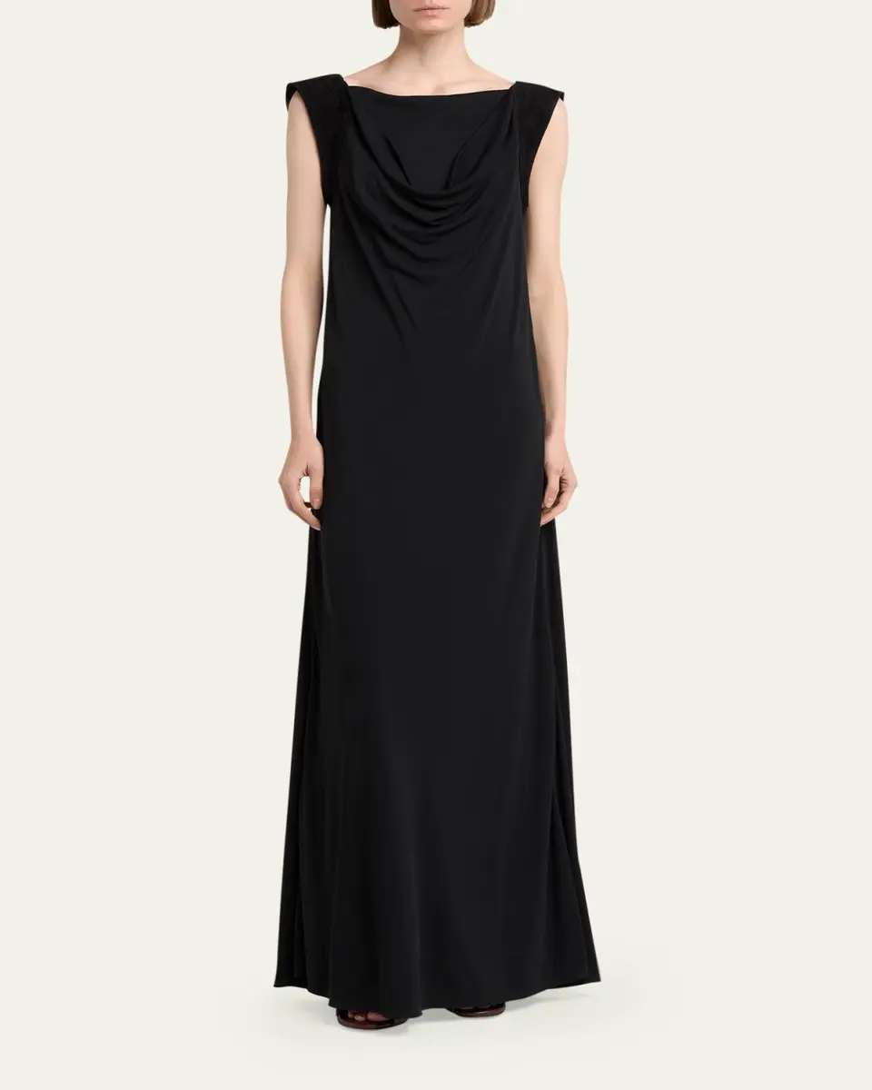 Bottega Veneta Intrecciato-Trim Draped Crepe Jersey Maxi Dress | Thumbnail 2 Bottega Veneta Intrecciato-Trim Draped Crepe Jersey Maxi Dress | Thumbnail 2