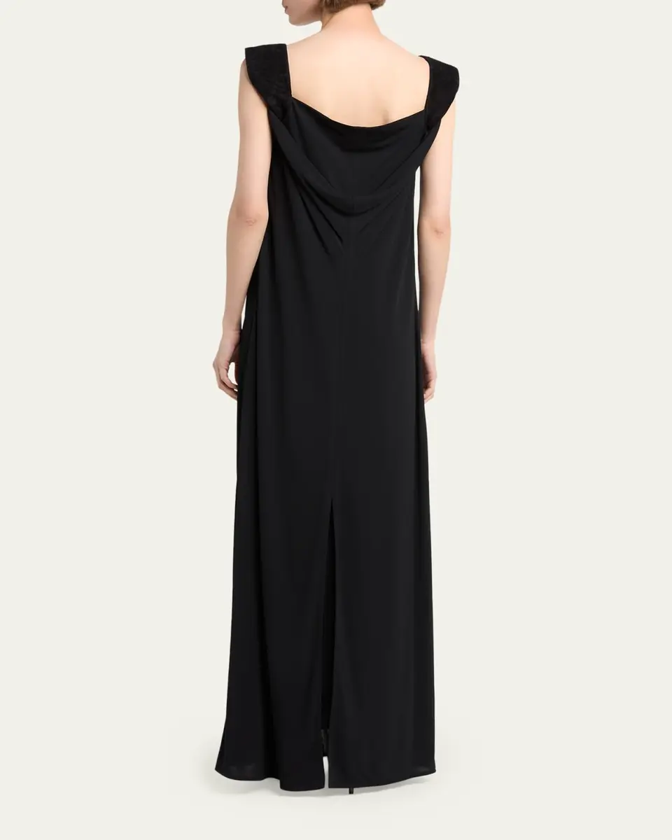 Bottega Veneta Intrecciato-Trim Draped Crepe Jersey Maxi Dress | Thumbnail 3 Bottega Veneta Intrecciato-Trim Draped Crepe Jersey Maxi Dress | Thumbnail 3