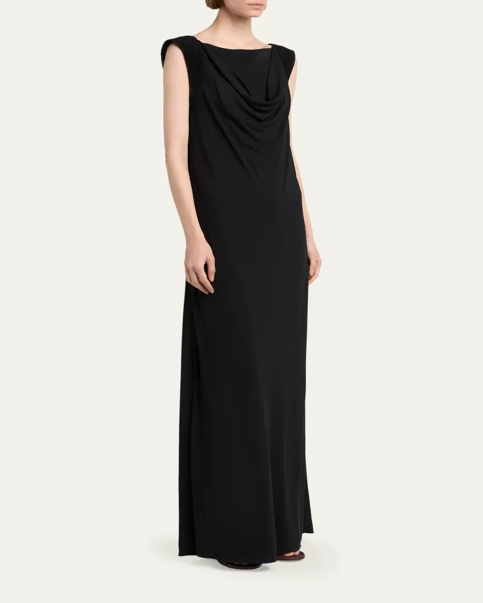 Bottega Veneta Intrecciato-Trim Draped Crepe Jersey Maxi Dress | Thumbnail 4 Bottega Veneta Intrecciato-Trim Draped Crepe Jersey Maxi Dress | Thumbnail 4