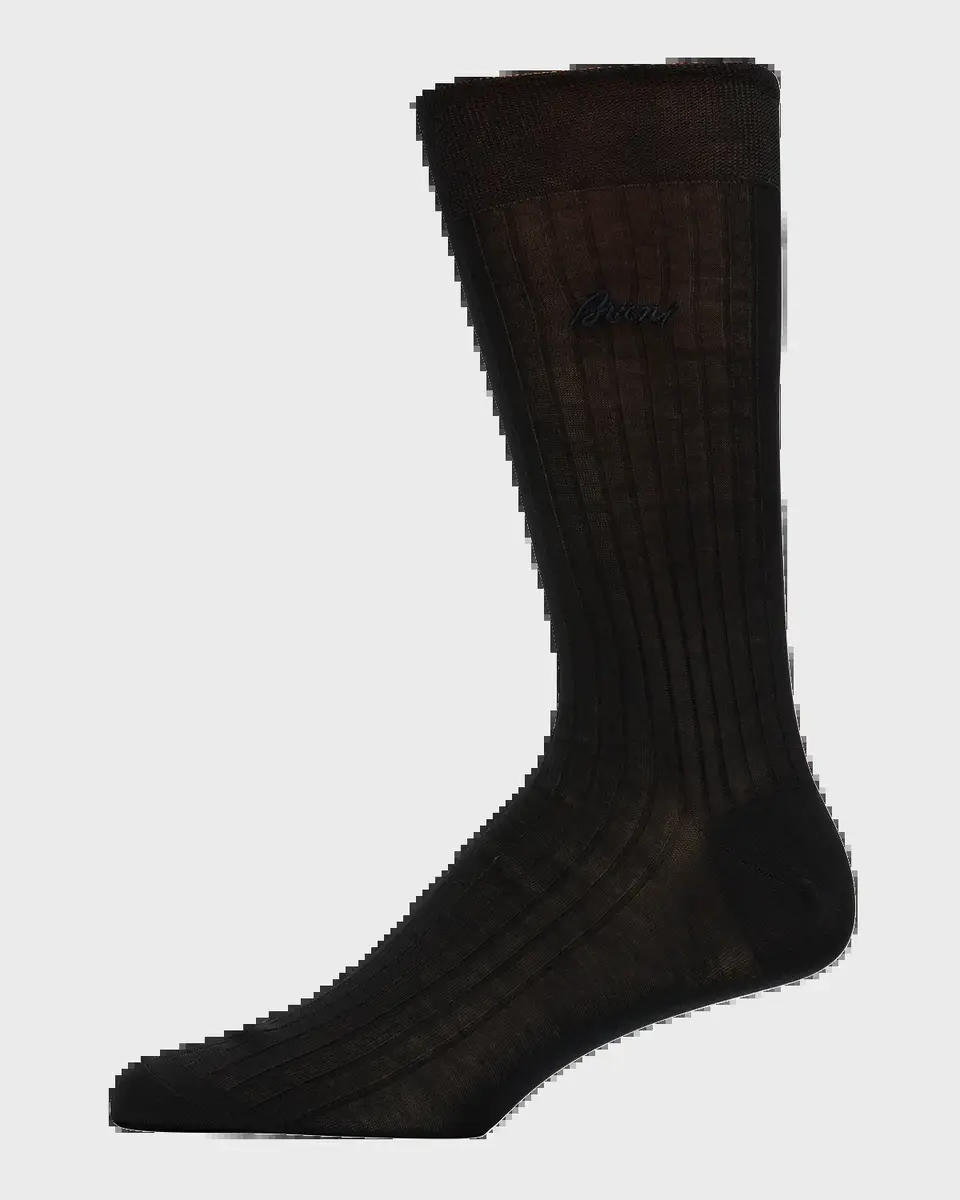 Brioni Men's Ribbed Cotton Crew Socks | Thumbnail 2