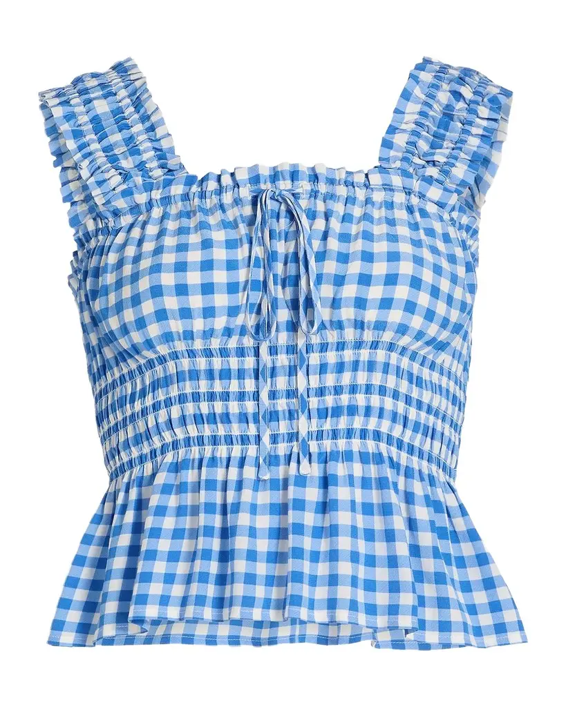 RAILS Donna Peplum-Waist Sleeveless Gingham Crop Top