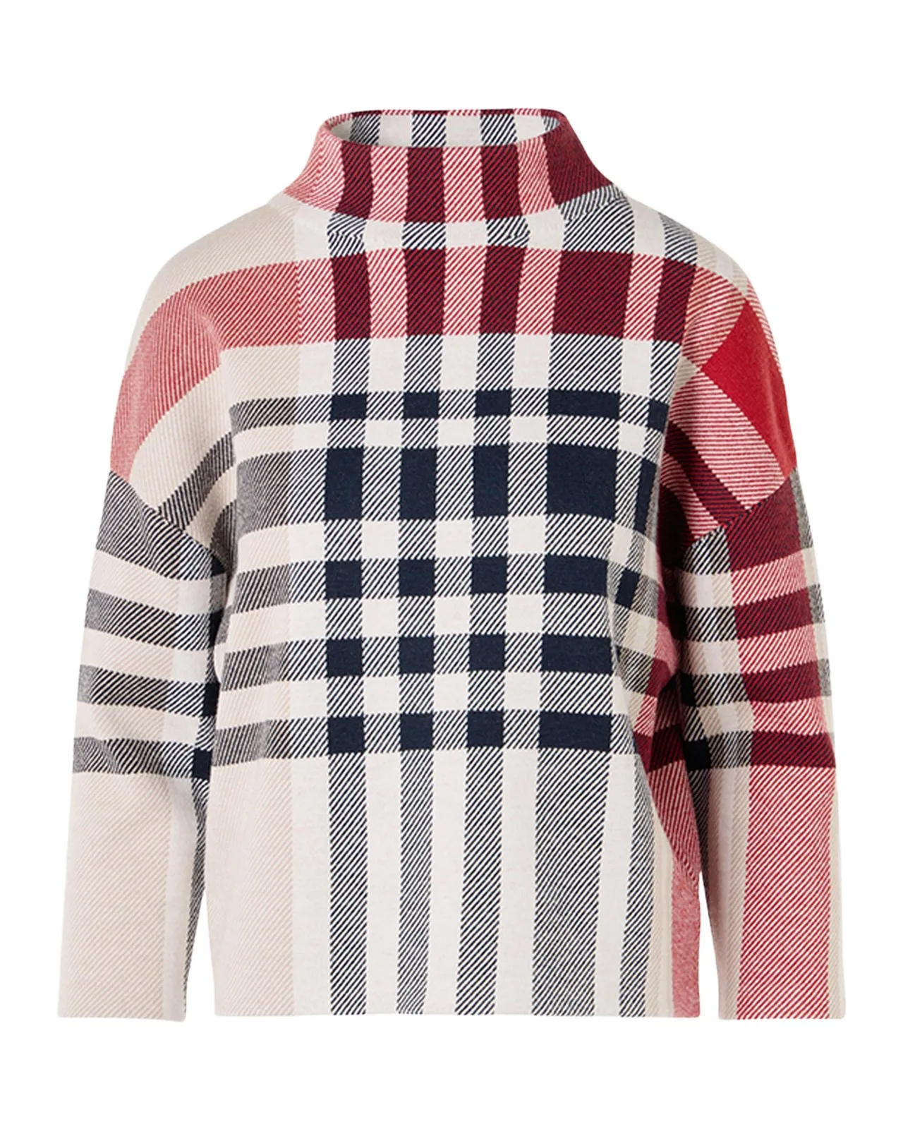 Mock-Neck Check Knit Bracelet-Sleeve Sweater