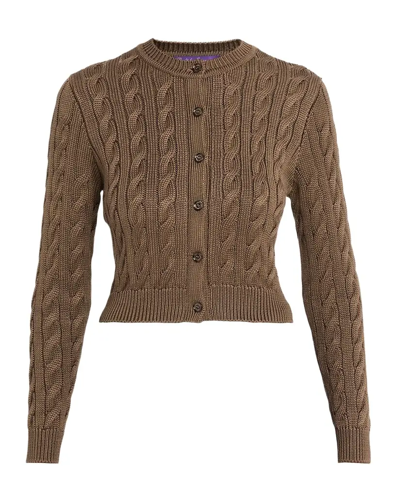 Ralph Lauren Collection Cable-Knit Silk Cropped Cardigan | Image 1 Ralph Lauren Collection Cable-Knit Silk Cropped Cardigan | Image 1