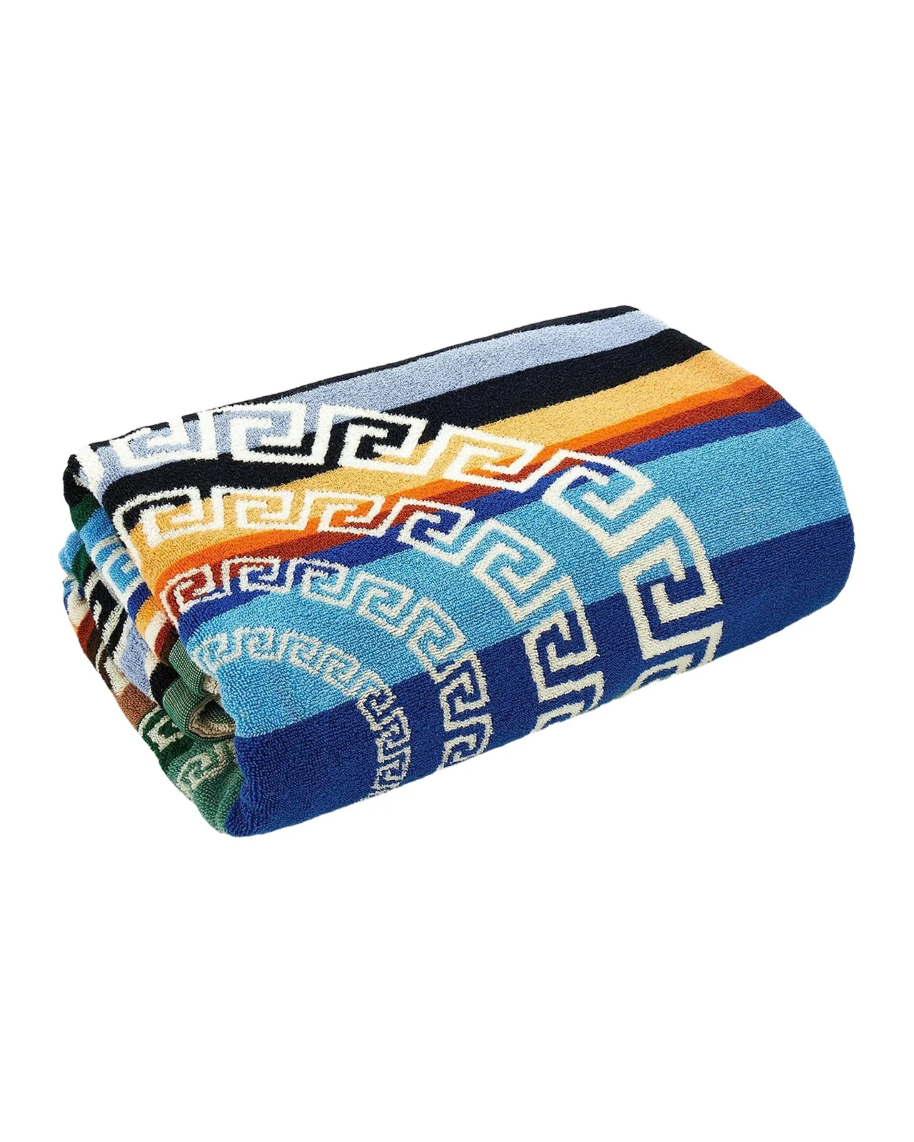 Versace Men's Multicolor Stripe La Greca Beach Towel