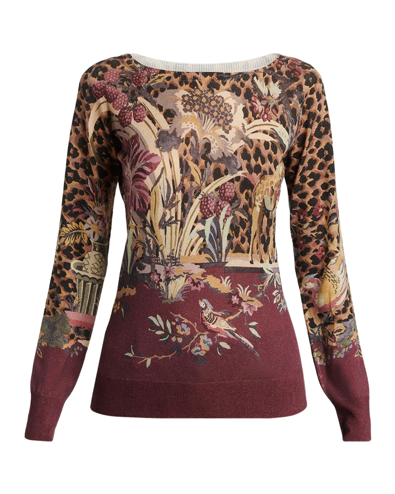 Paisley-Print Silk-Cashmere Crewneck Sweater