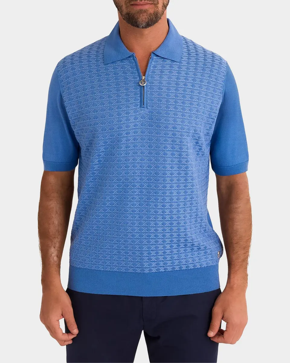 Stefano Ricci Men's Geometric Knit Quarter-Zip Polo Shirt | Thumbnail 3 Stefano Ricci Men's Geometric Knit Quarter-Zip Polo Shirt | Thumbnail 3
