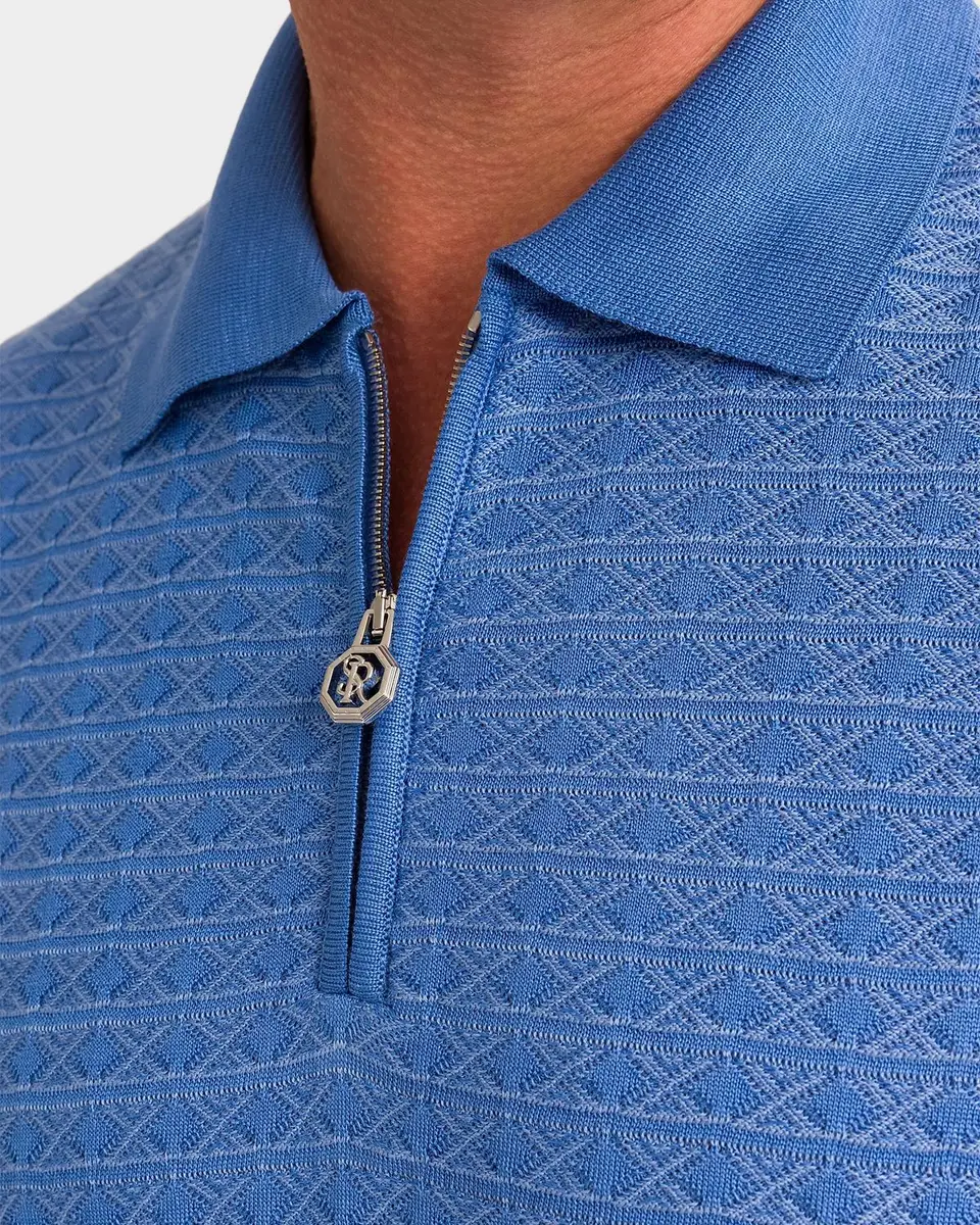 Stefano Ricci Men's Geometric Knit Quarter-Zip Polo Shirt | Thumbnail 4 Stefano Ricci Men's Geometric Knit Quarter-Zip Polo Shirt | Thumbnail 4
