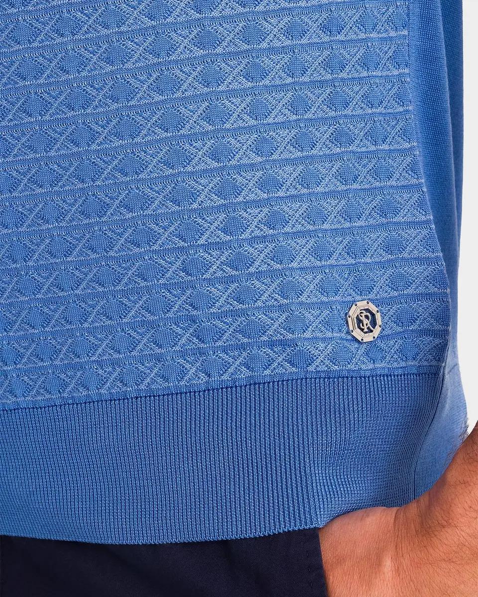 Stefano Ricci Men's Geometric Knit Quarter-Zip Polo Shirt | Thumbnail 5 Stefano Ricci Men's Geometric Knit Quarter-Zip Polo Shirt | Thumbnail 5