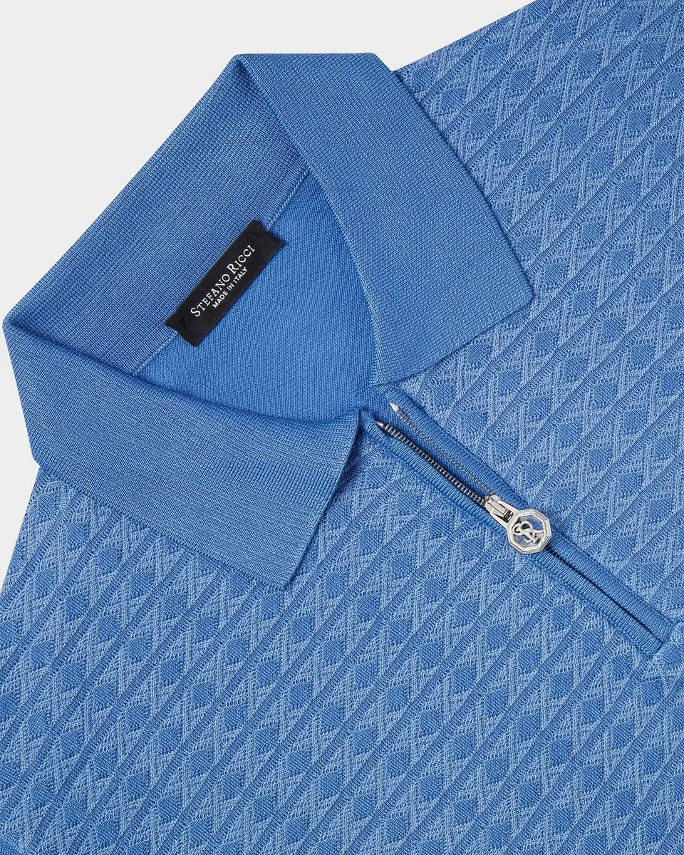 Stefano Ricci Men's Geometric Knit Quarter-Zip Polo Shirt | Thumbnail 6 Stefano Ricci Men's Geometric Knit Quarter-Zip Polo Shirt | Thumbnail 6