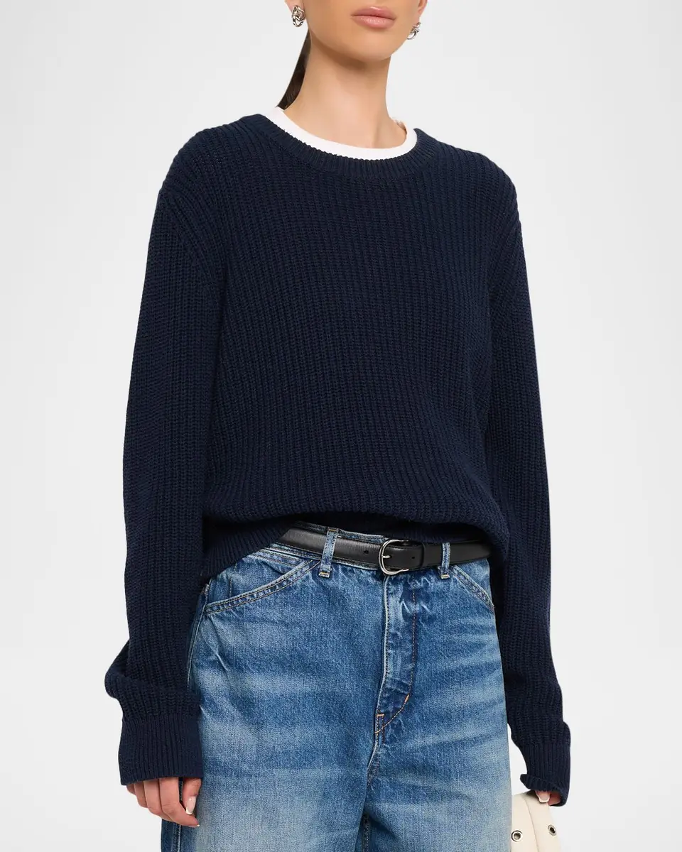 Nili Lotan Tarik Cotton-Silk English Rib Crewneck Sweater | Thumbnail 4 Nili Lotan Tarik Cotton-Silk English Rib Crewneck Sweater | Thumbnail 4
