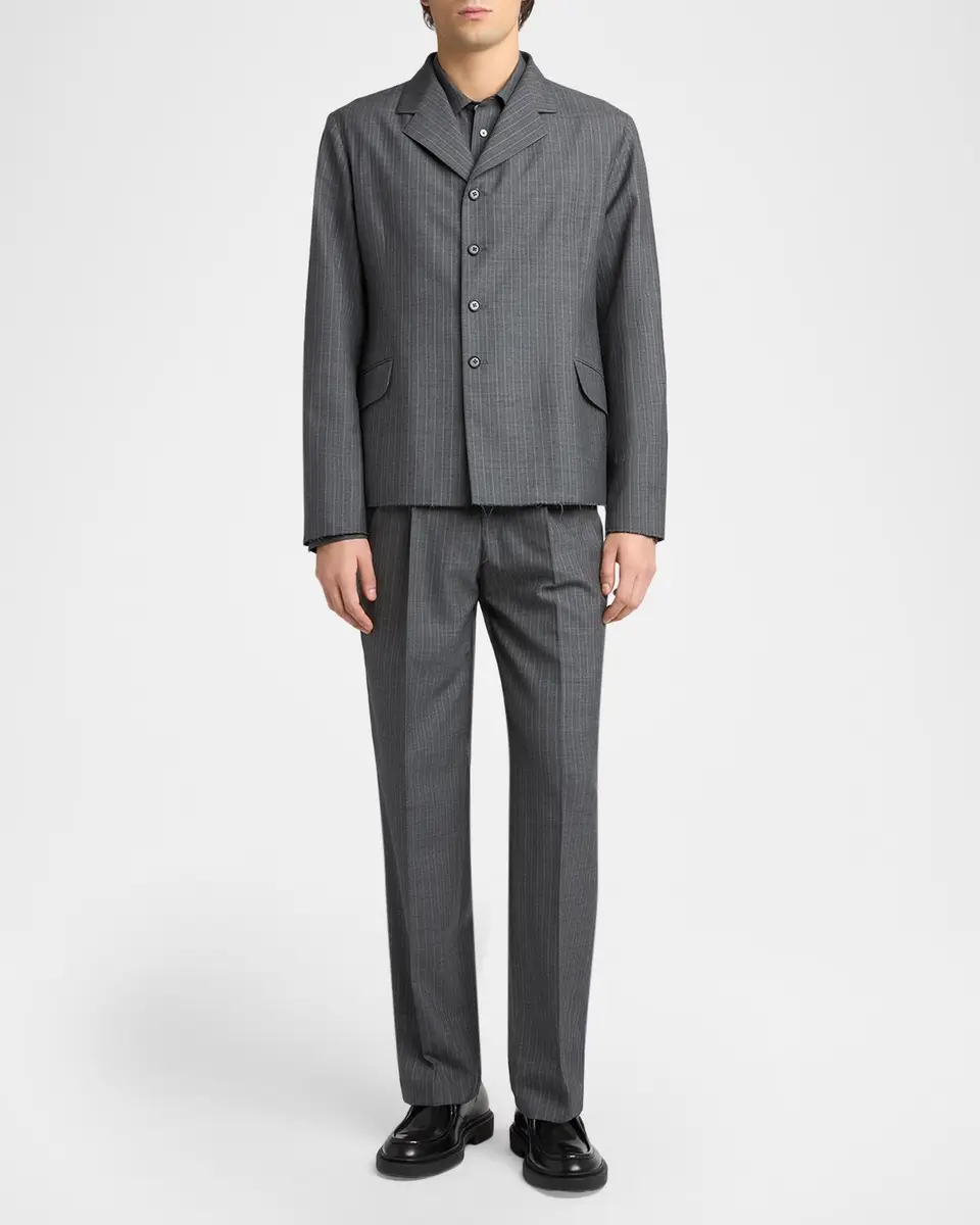Jil Sander Men's Pinstripe Wool Straight-Leg Trousers | Thumbnail 2 Jil Sander Men's Pinstripe Wool Straight-Leg Trousers | Thumbnail 2