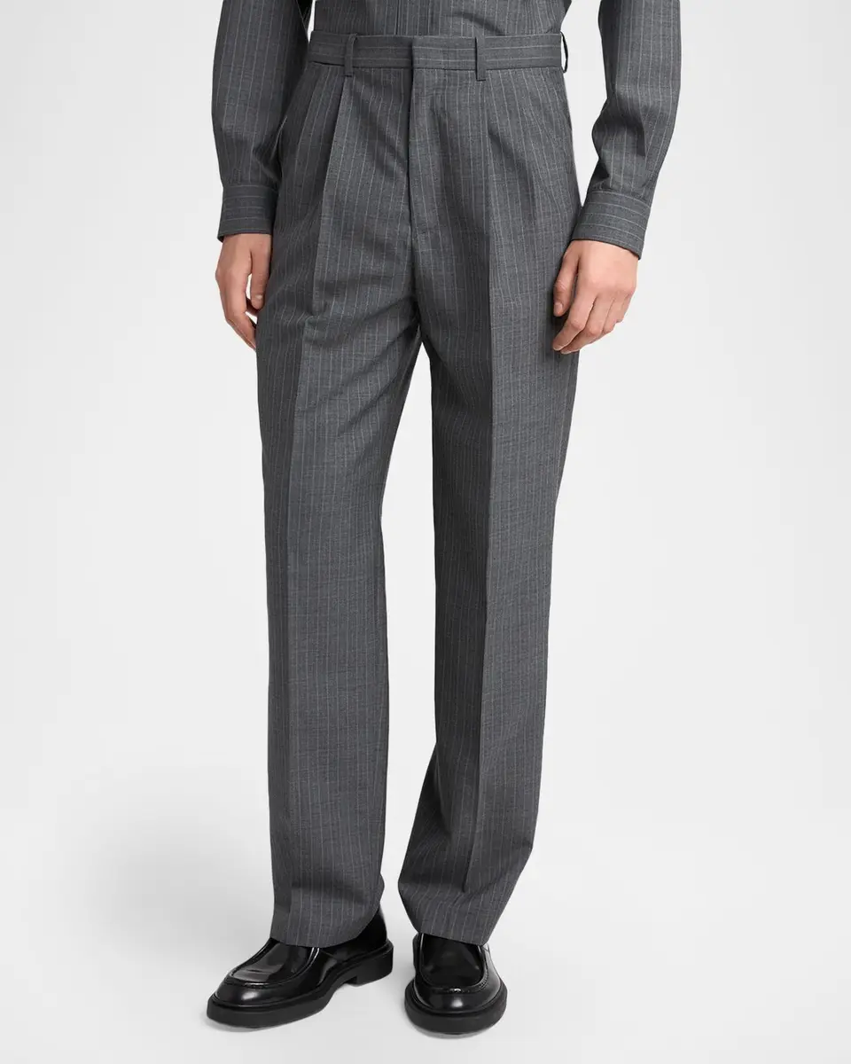 Jil Sander Men's Pinstripe Wool Straight-Leg Trousers | Thumbnail 4 Jil Sander Men's Pinstripe Wool Straight-Leg Trousers | Thumbnail 4