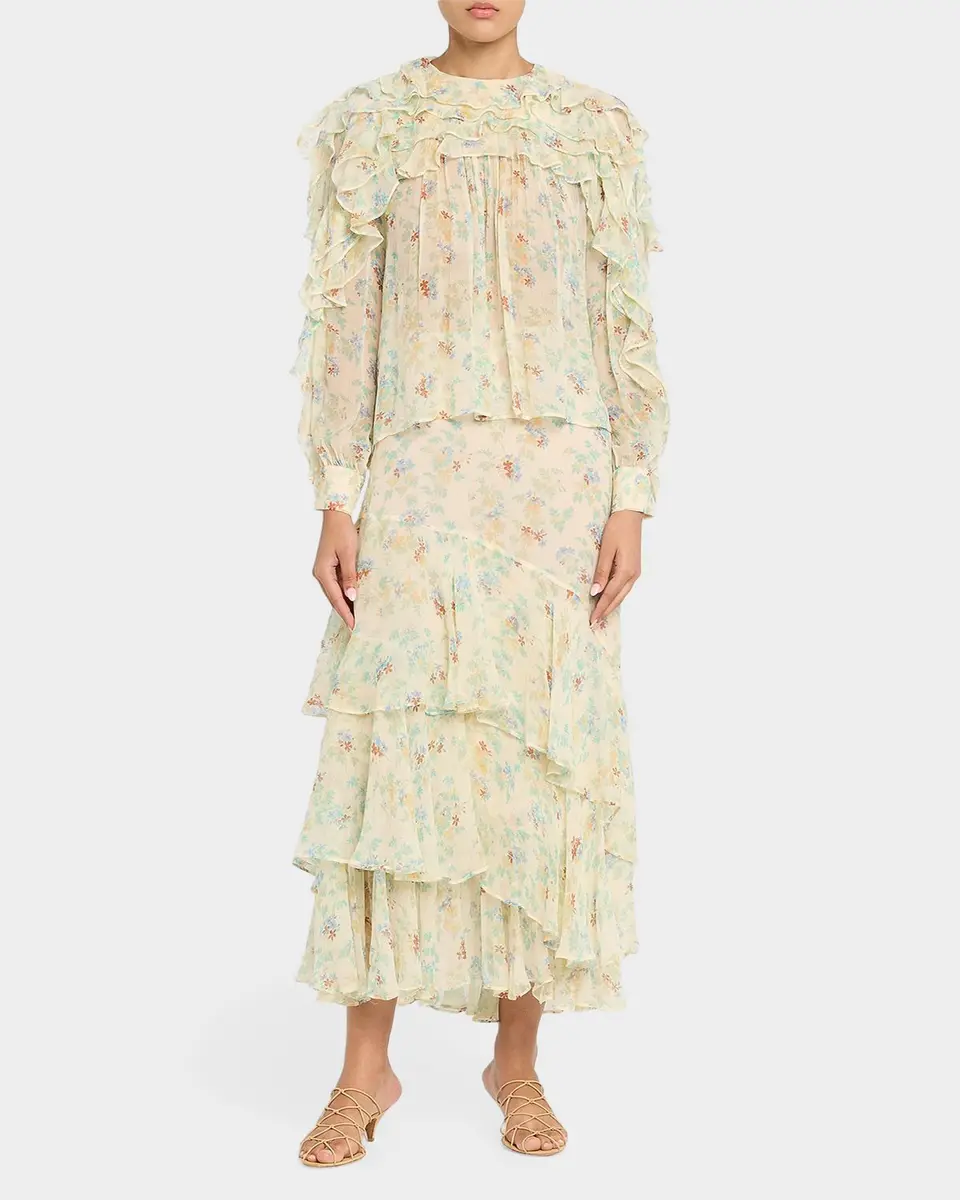 Ulla Johnson Delfina Long-Sleeve Silk Chiffon Blouse | Thumbnail 2