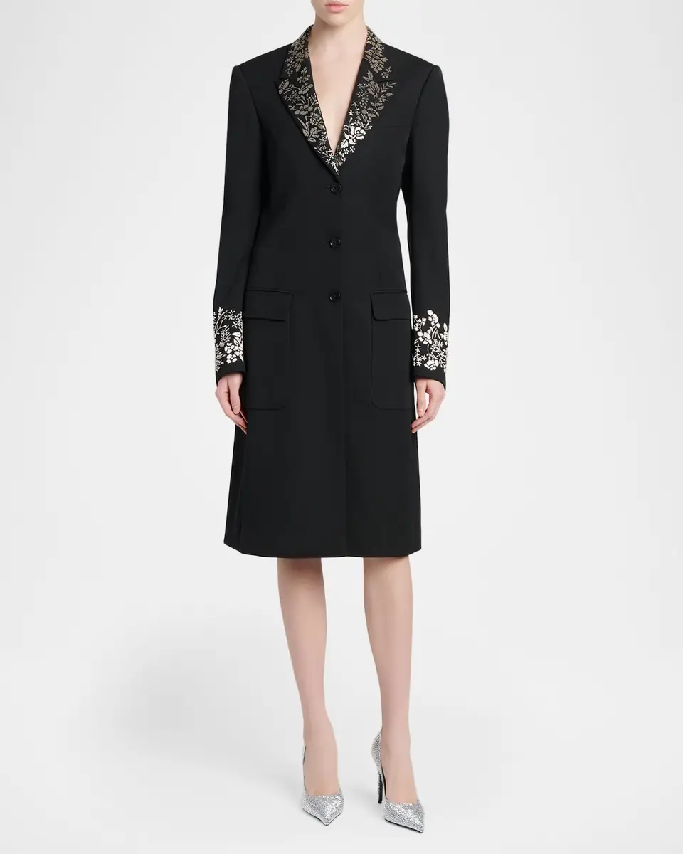 Alexander McQueen Floral Embroidered Grain De Poudre Wool Coat | Thumbnail 2 Alexander McQueen Floral Embroidered Grain De Poudre Wool Coat | Thumbnail 2