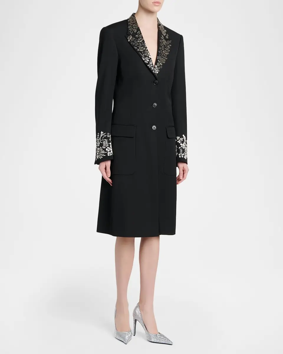 Alexander McQueen Floral Embroidered Grain De Poudre Wool Coat | Thumbnail 4 Alexander McQueen Floral Embroidered Grain De Poudre Wool Coat | Thumbnail 4