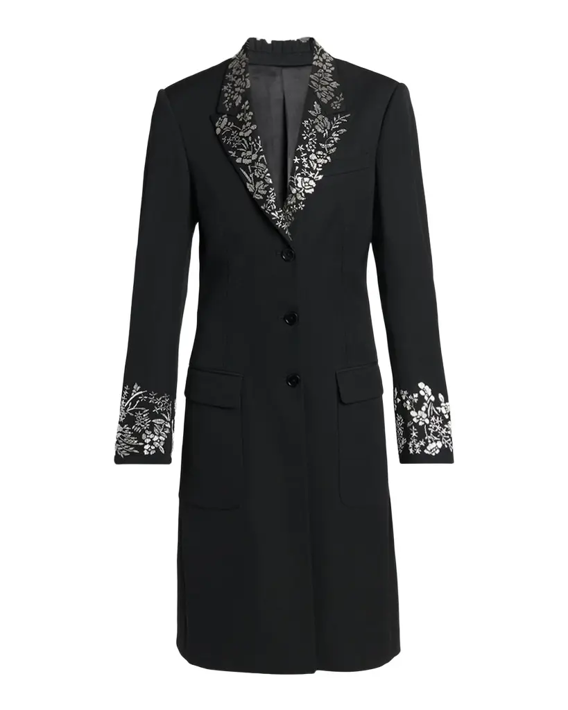Alexander McQueen Floral Embroidered Grain De Poudre Wool Coat | Image 1 Alexander McQueen Floral Embroidered Grain De Poudre Wool Coat | Image 1