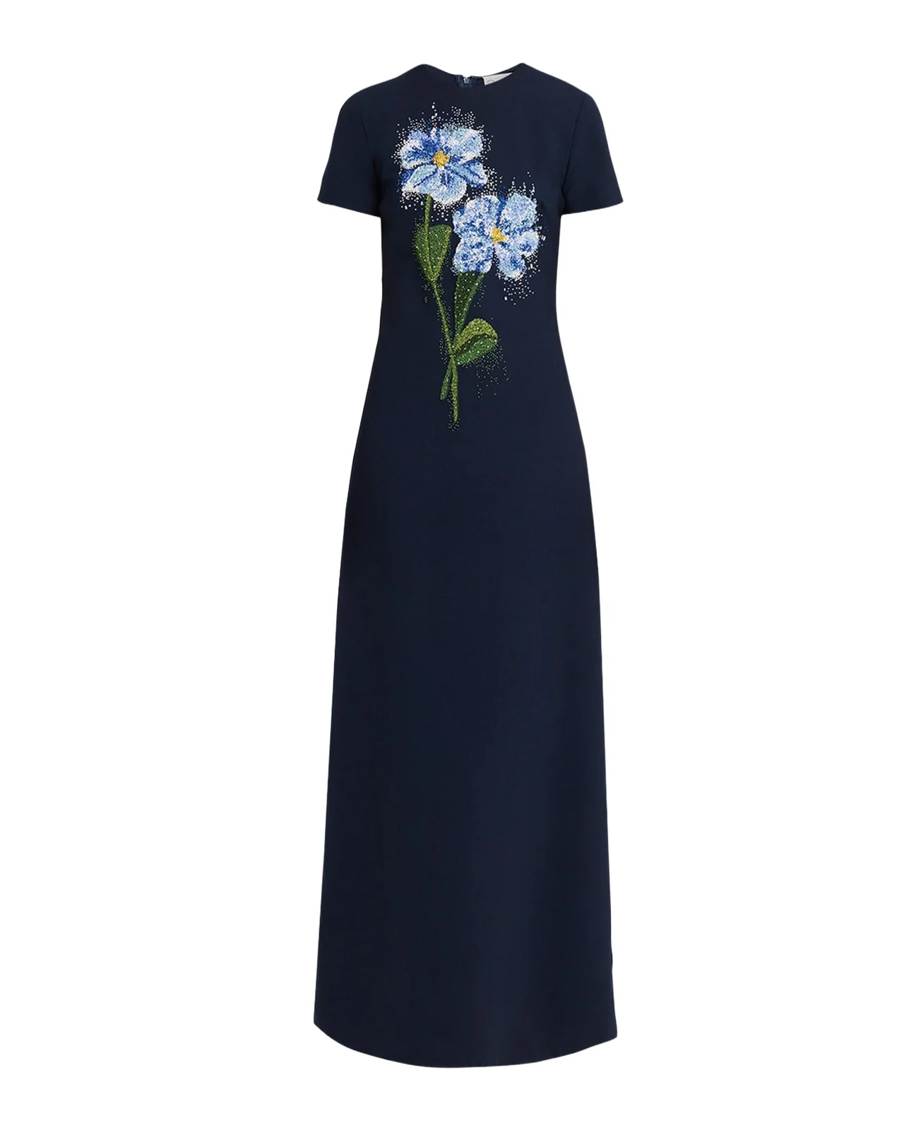 Oscar de la Renta Floral Beaded Short-Sleeve A-Line Gown