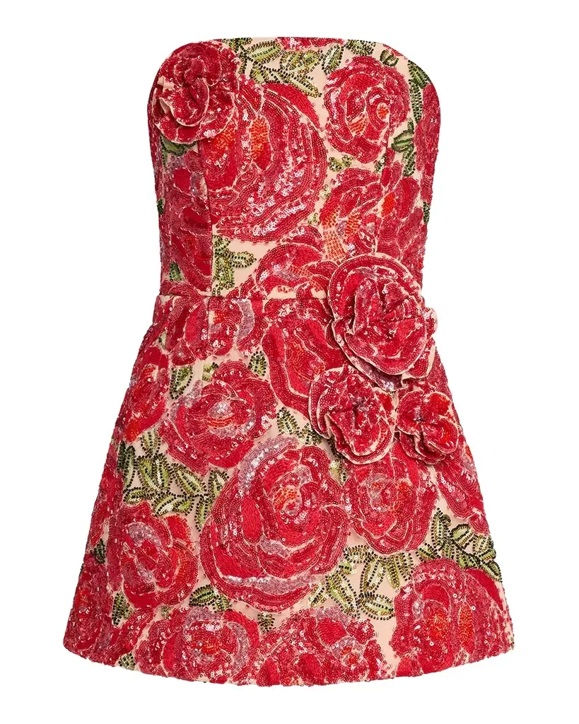 HELSI Caprice Strapless 3D Floral A-lIne Mini Dress | Image 1 HELSI Caprice Strapless 3D Floral A-lIne Mini Dress | Image 1
