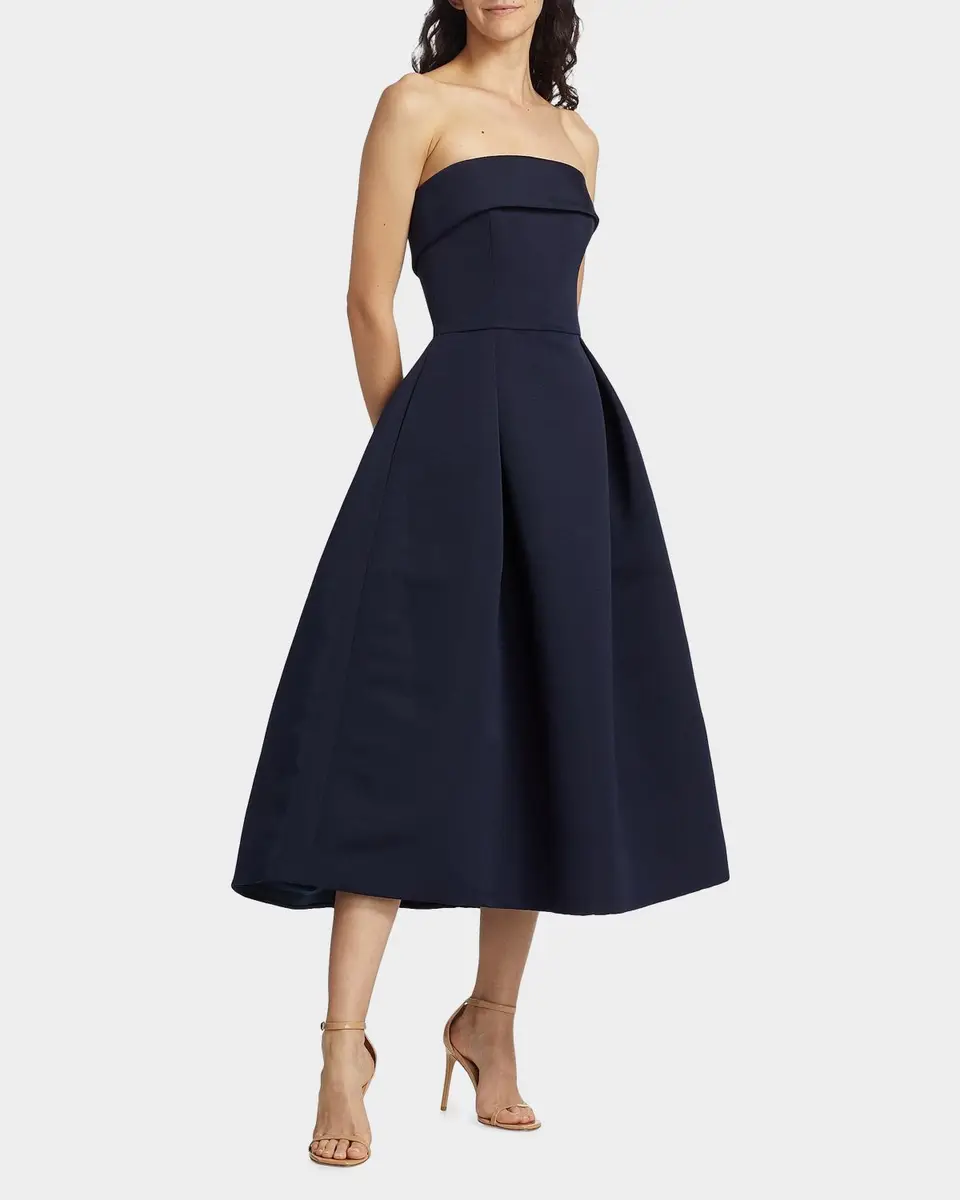 Amsale Foldover Strapless Faille Pleated Midi Dress | Thumbnail 7 Amsale Foldover Strapless Faille Pleated Midi Dress | Thumbnail 7