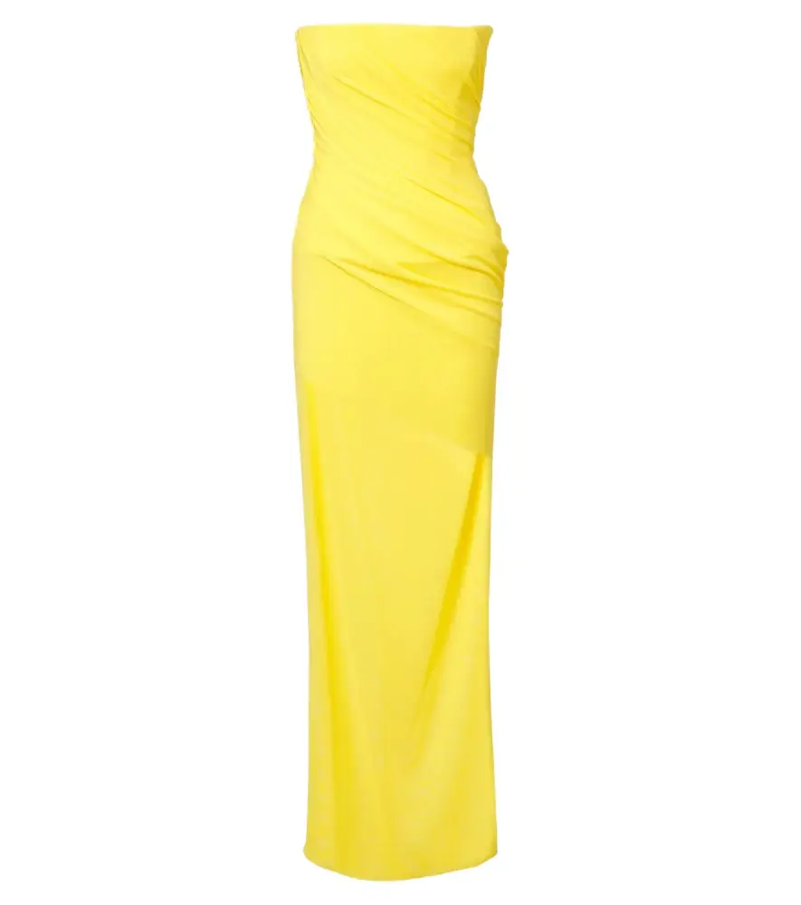 Ruched mesh bustier gown