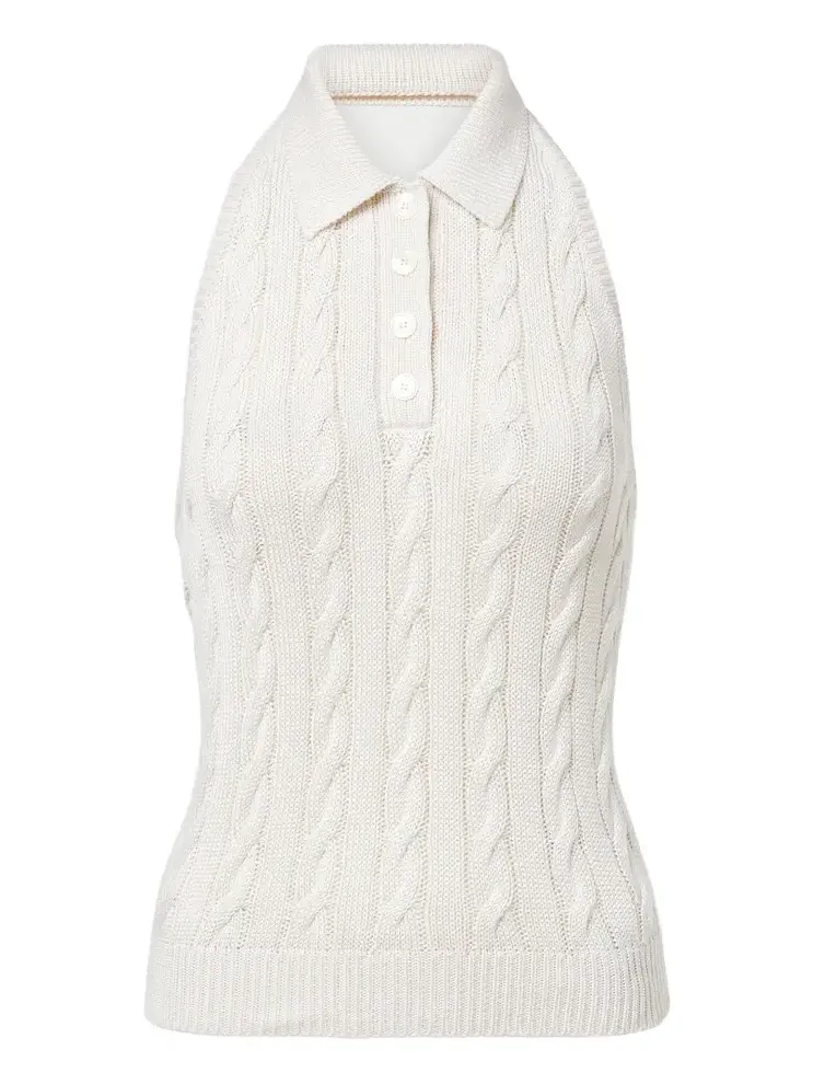 Cable-knit silk top