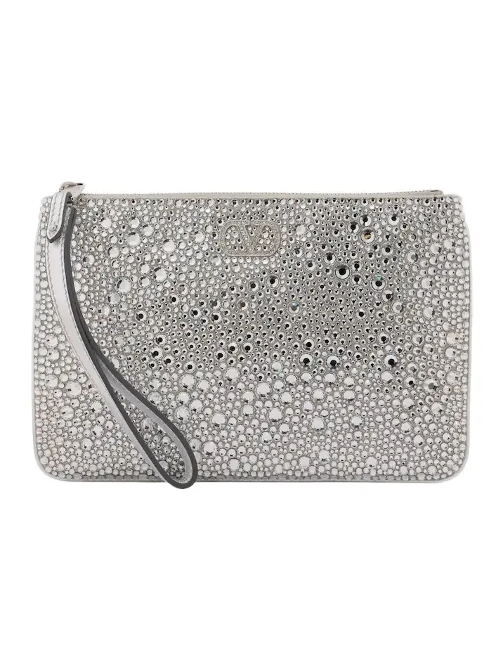 VLogo Swarovski-embellished leather pouch VLogo Swarovski-embellished leather pouch