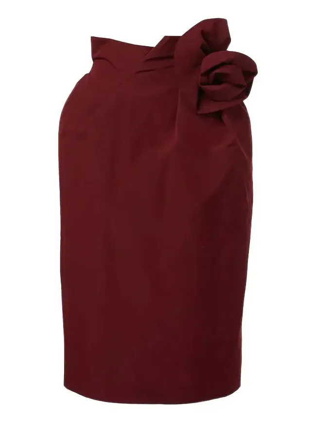 Floral-appliqué cotton and silk midi skirt Floral-appliqué cotton and silk midi skirt