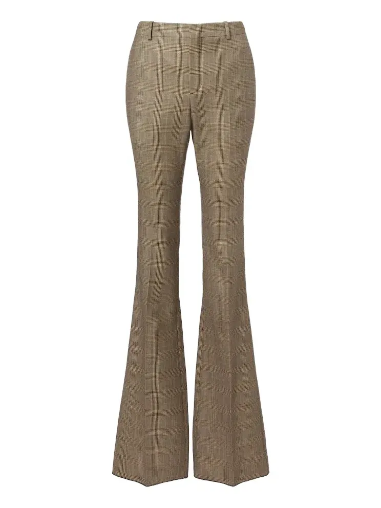 Prince of Wales check wool flared pants
