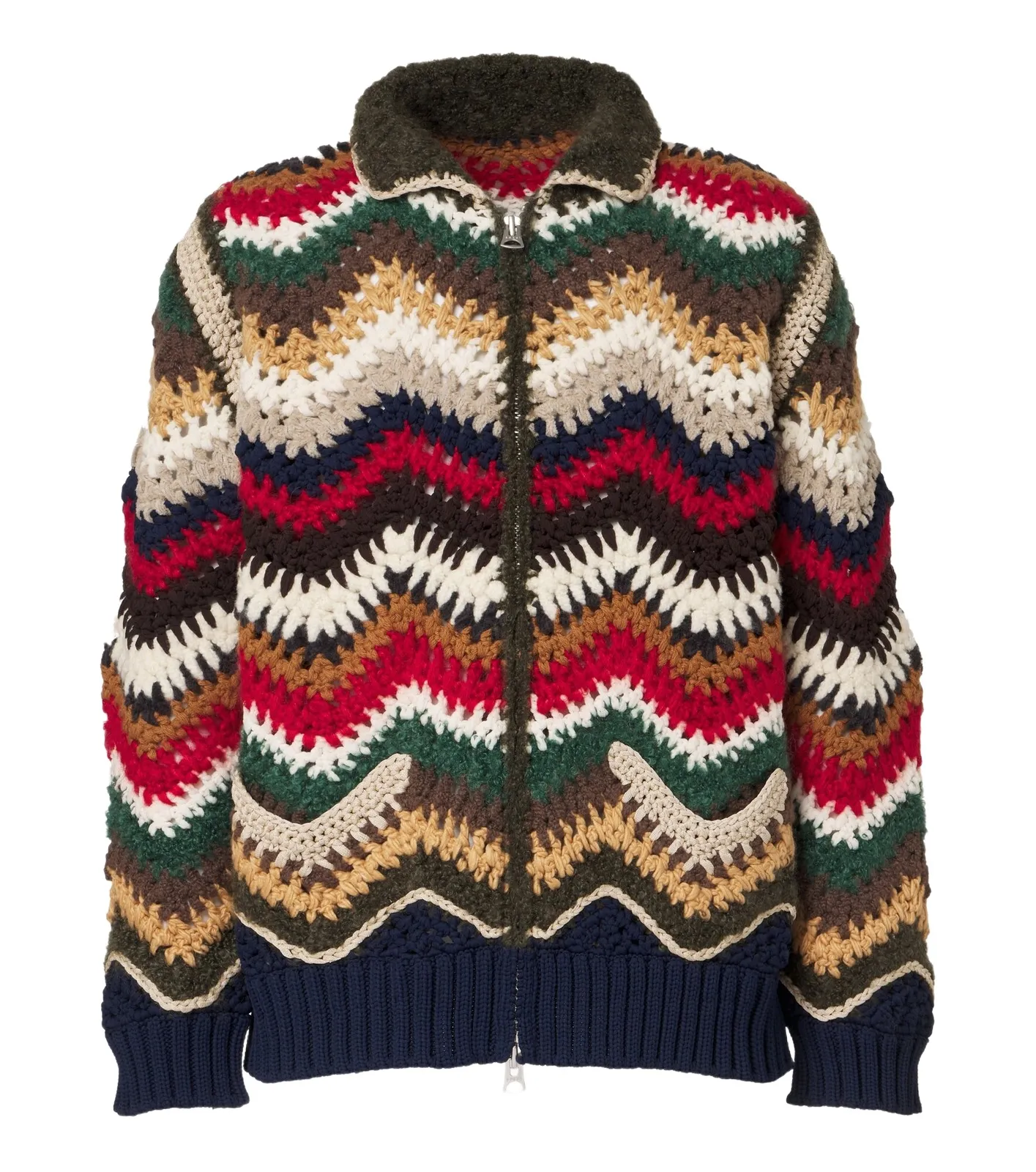 Sacai Chevron wool, mohair, and silk-blend cardigan