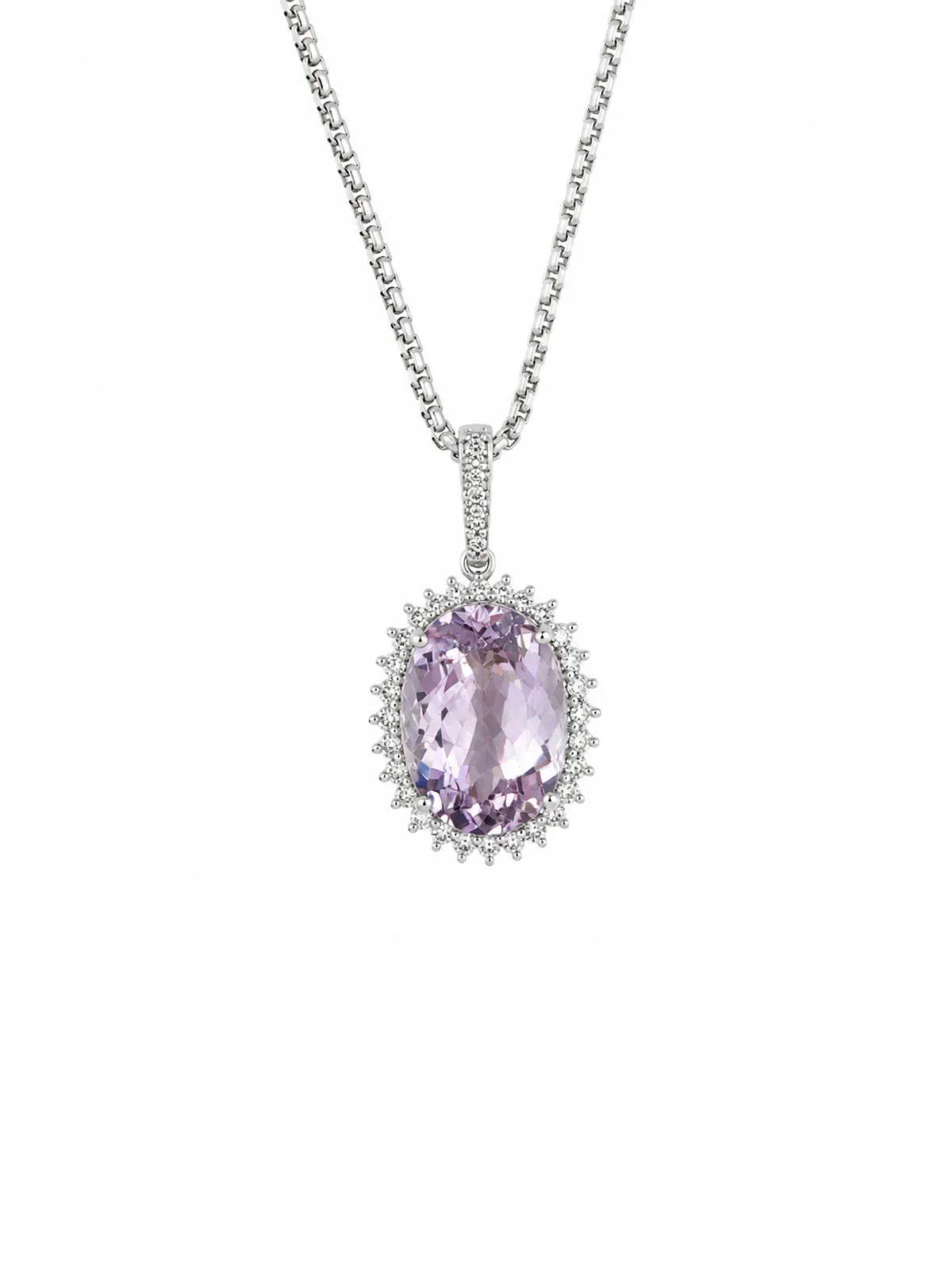 Wish Fine Jewelry 21.51ct Diamond Kunzite 14K Gold Halo Pendant Necklace