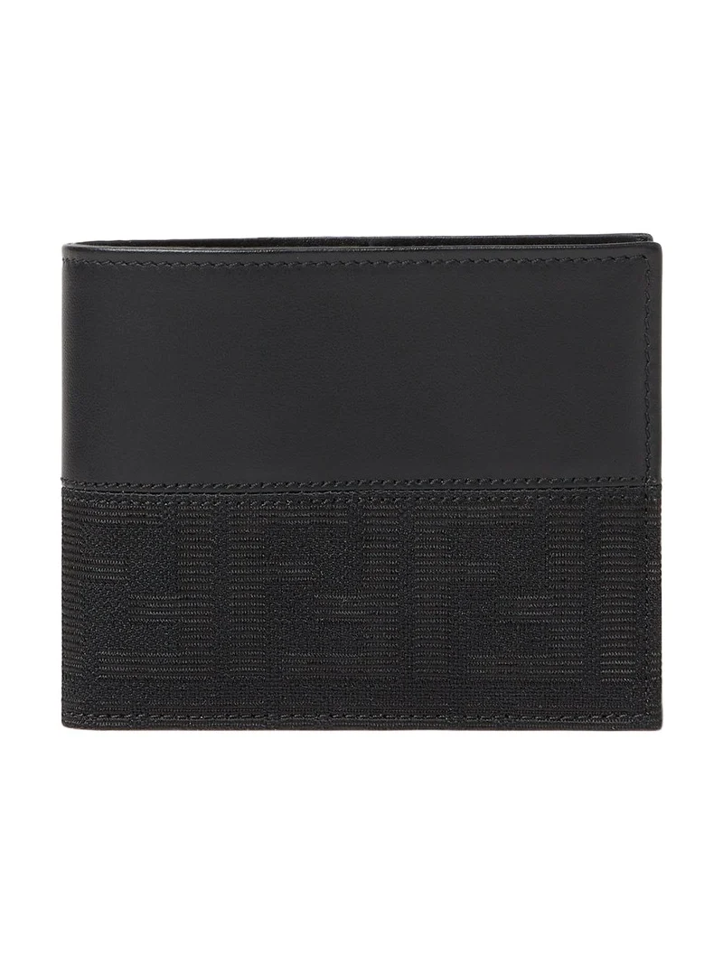 Fendi FF Zucca Jacquard and Black Leather Bi-Fold Coin Wallet