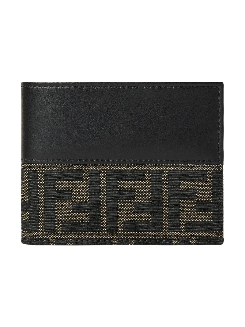Fendi FF Zucca Jacquard and Black Leather Bi-Fold Coin Wallet