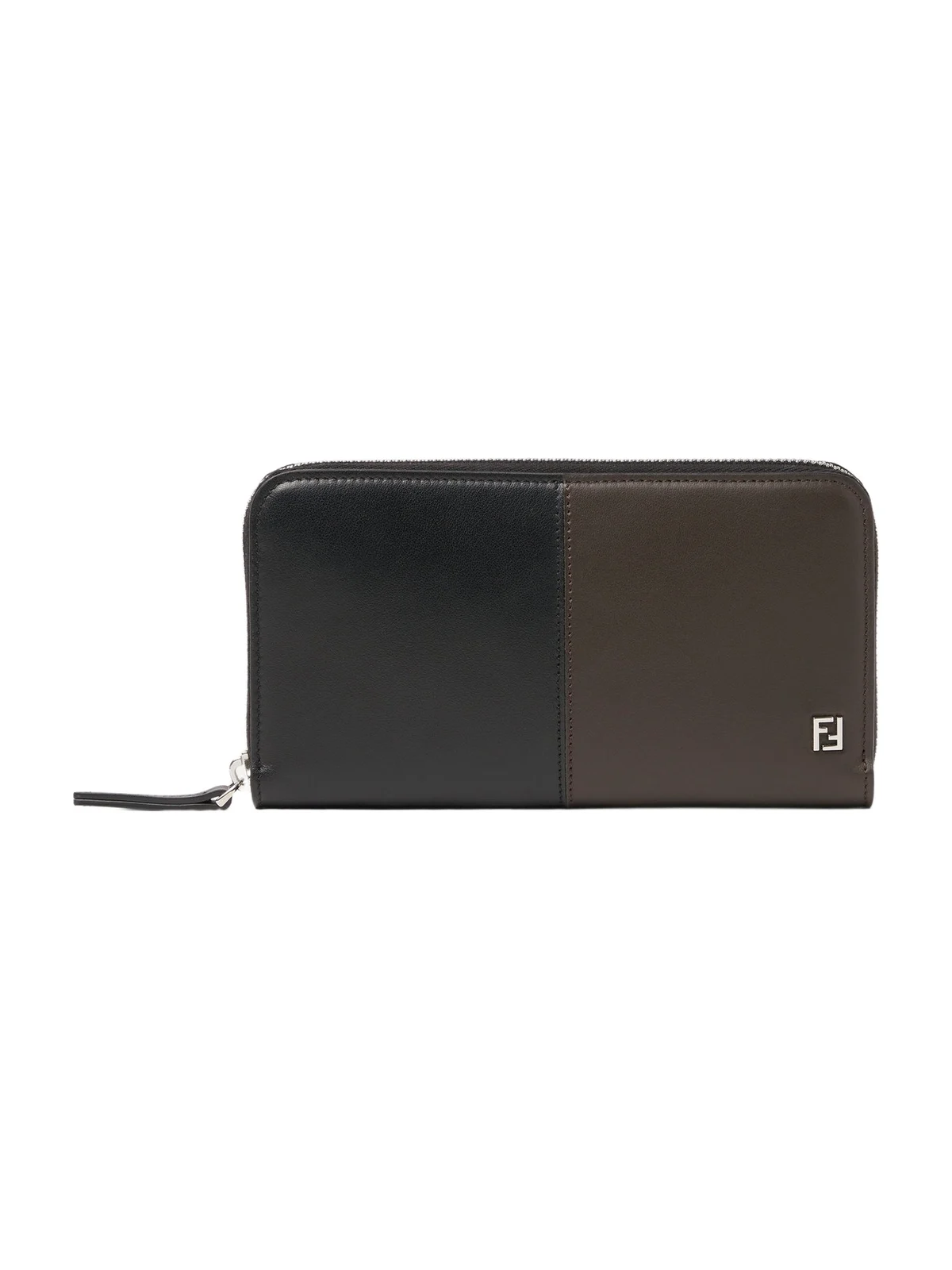 Fendi FF Double Zip Around Ebony Two-Tone Leather Wallet
